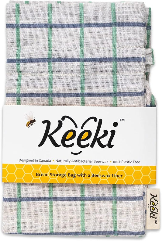 Keeki Bag - The Original Beeswax Lined Bread Bag for Homemade & Sourdough | Reusable Linen Bread Storage | Beeswax Wrap Alternative | Plastic-Free Storage w/Wide Opening & Drawstring Closure - Blue