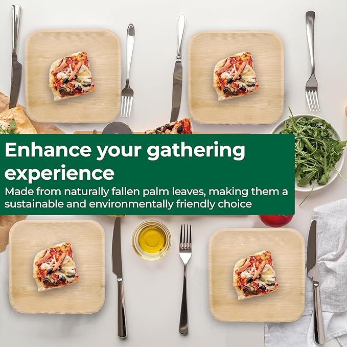 Palm Leaf Disposable Plates - Bamboo Plates Disposable 7" &10" Inch Square (25pc 7" & 25pc 10") - 100% Compostable & Biodegradable Plates - Heavy-Duty, Party Dinnerware Set - Microwave & Oven