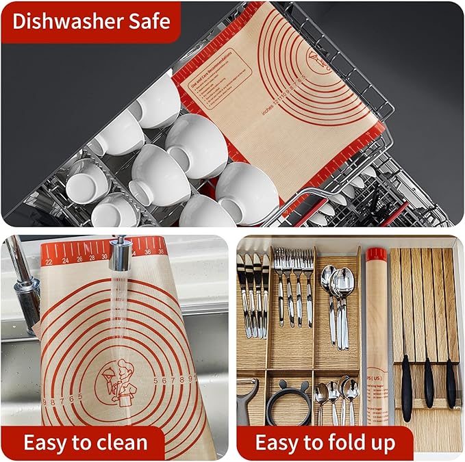 Silicone Baking Mat, Reusable Non-Stick Pastry Mat for Rolling Out Dough, Pizza Crust Pie Baking Mat, Cookies, Cake, Bread, Chocolate, Pastry, Oven Mat