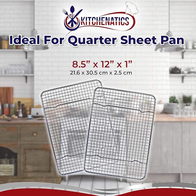 KITCHENATICS Small Quarter Sheet Cooling Rack for Cooking & Baking, Oven Safe Stainless Steel Rack, Baking Rack for Oven Cooking, Heavy Duty Cookie Cooling Rack fits Quarter Sheet Pan, 8.5" x12" IN