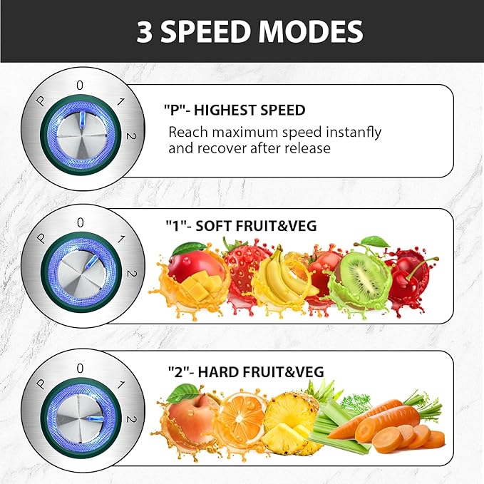 1300W KOIOS Centrifugal Juicer Machines, Juice Extractor with Extra Large 3inch Feed Chute, Full Copper Motor, Titanium-Plated Filter, High Juice Yield, 3 Speeds Mode, Brush included, Non-BPA, Green