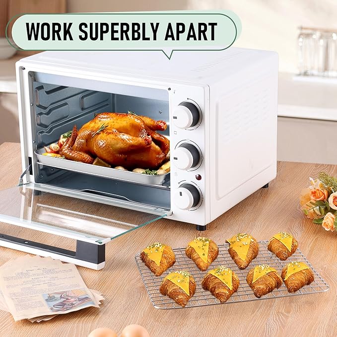 Quarter Sheet Pan with Wire Rack Set (2 Baking Sheets+2 Racks), Homikit Stainless Steel Baking Tray with Grid Cooling Rack for Toaster Oven Roasting, Metal Bacon Cookie Jelly Roll Pan, 12" x 10" Inch