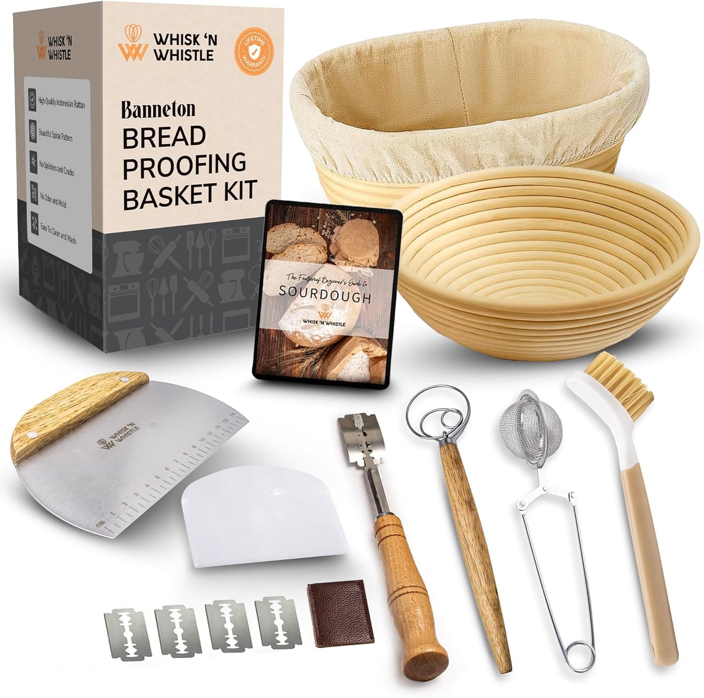 Trailblaze Banneton Bread Proofing Basket Set – Complete Sourdough Bread Baking Supplies – Sourdough Starter Kit – Sourdough Proofing Basket Gift for Bakers - Bread Baskets (9" Round & 10" Oval)