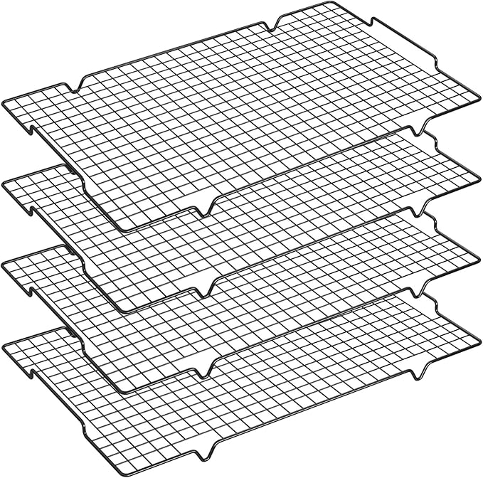 HULISEN 4 Pack Cooling Racks - 16" x 10", Nonstick Wire Baking Rack with Handle fits Half Sheet Pan for Cooking, Roasting, Grilling, Drying, Metal Mesh Cookie Rack for Cooling Cake, Oven Safe