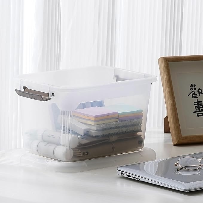 Citylife 6 Packs 13.7 QT Storage Bins with Lids Clear Plastic Bins with Grey Handle Stackable Storage Containers for Organizing