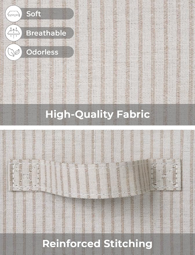 StorageWorks Large Storage Bins with Lids, Decorative Storage Boxes with Lid and Handles, Foldable Storage Baskets for Closet, Shelves, Stackable, Khaki Stripe, 3-Pack