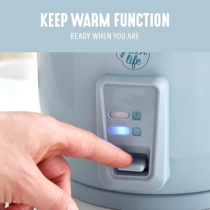 GreenLife Electric Rice Cooker, 3-Cups Uncooked/6-Cups Cooked, Removable PFAS-Free Nonstick Pot, One-Switch Design, Auto Keep Warm, Small Space Saving, Rice Paddle, Soup, Grains, Oatmeal, 1.5 QT, Blue