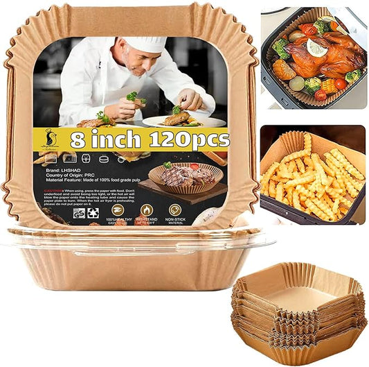 4 qt Air Fryer Liners, Chefman Air Fryer Liners, Disposable 4qt Air Fryer Liner for GreenLife 4.5 QT Cuisinart Airfryer, Non-stick Parchment Paper for Frying, Baking- Unbleached(120Pcs)