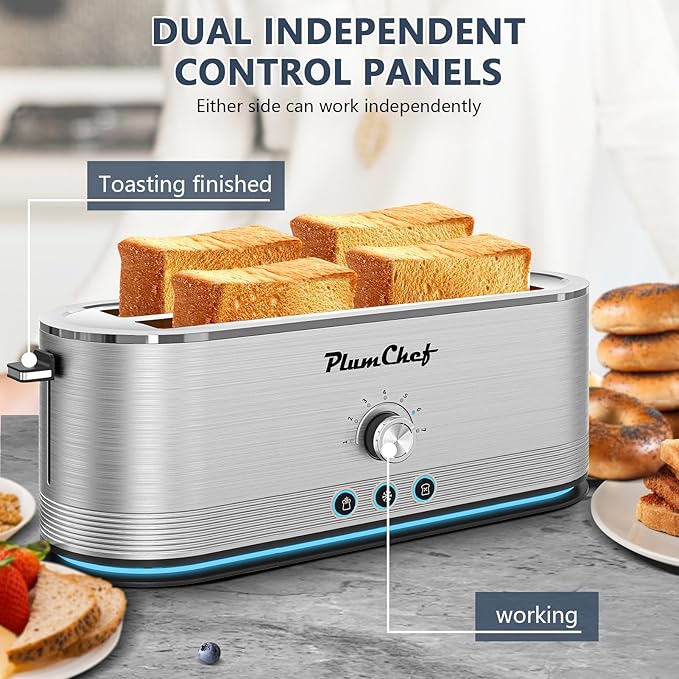4-Slice long Slot Toaster, 7 Browning Settings, Defrost/Reheat Functions, Removable Crumb Tray, Full body Stainless Steel Housing, 1350W, Anti-Fingerprint & Anti-Jam (2, Sliver)