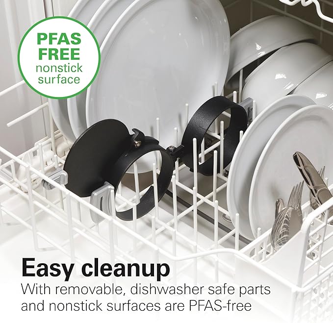 Hamilton Beach Dual Breakfast Sandwich Maker with Timer, Ready in 5 Minutes, Removable Dishwasher Safe PFAS-Free Non-Stick Egg Cooker Ring, Silver (25490MNA)