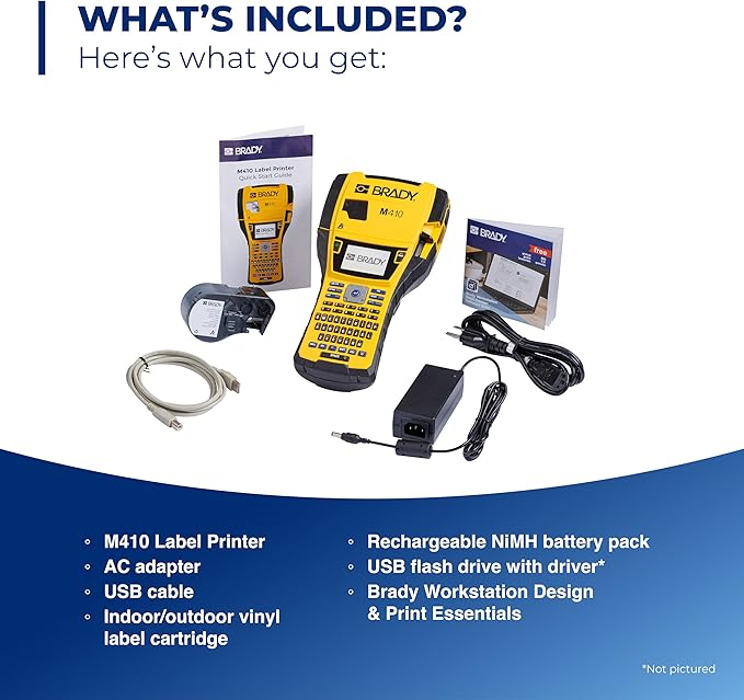 Brady M410 Handheld Portable Industrial Label Printer, 1" Wide Labels, Single Color Thermal Printing, for DataCom, Electrical, and Laboratory, Yellow/Black, 11.5" H x 6" W x 3.5" D