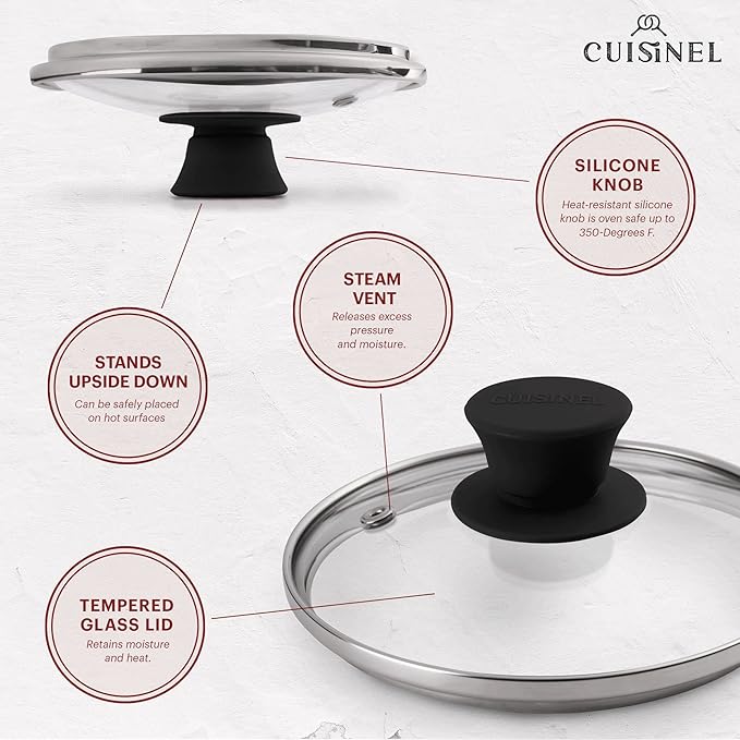 Glass Lid with Steam Vent Hole - 6"-Inch/15.24cm - Compatible with Lodge Cast Iron Skillet Pan - Fully Assembled Universal Replacement Cover - Tempered and Oven Safe - Reinforced Stainless Steel Rim