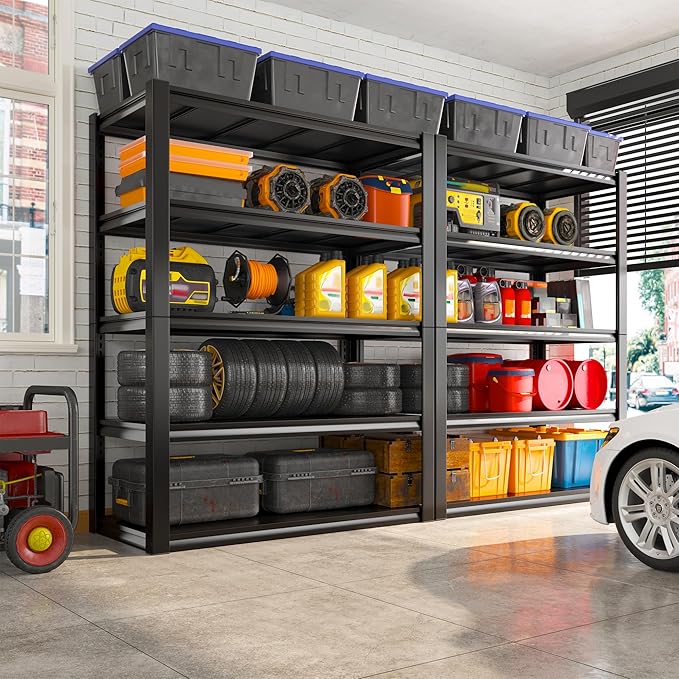 REIBII 2500LBS Garage Shelving 72" H Storage Shelves 39.8" W Metal Shelving Adjustable Garage Storage Shelves 5 Tier Heavy Duty Shelf for Basement Pantry Kitchen Warehouse