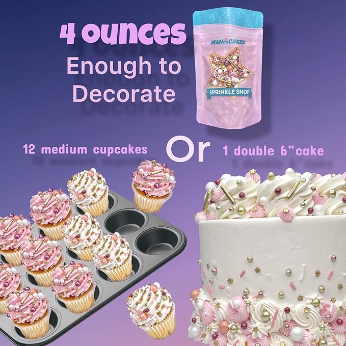Manvscakes, pink sprinkles, valentines, cake sprinkles, gluten free, cookies, chocolate, fondant, princess topping, ice cream, edible, dessert decoration (Pink Blue)