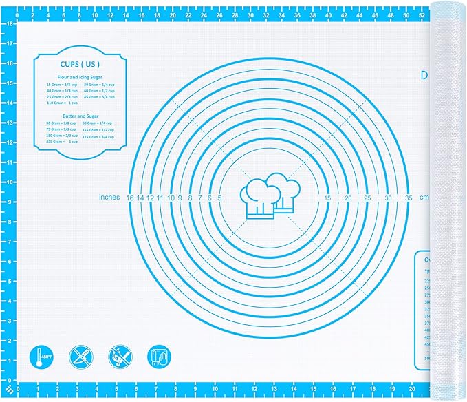 Silicone Pastry Mat,28" x 20" Nonstick Large Durable Silicone Sheet Mat with Measurement Non-slip Dough Rolling Mat for Pie Crust, Pizza, Cookies