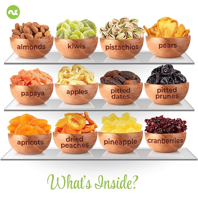 NUT CRAVINGS - Rosh Hashana & Shana Tova Dried Fruit & Mixed Nuts Gift Basket in White Gold Box (12 Assortments) Food Arrangement, Healthy Snack Care Package, Food Assortments