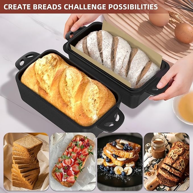 9×5 Inch Cast Iron Loaf Pan with Lid, 2 in 1 Loaf Bread Baking Pans for Homemade Bread, 2 Piece Set