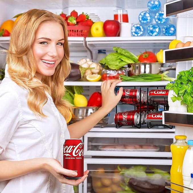 Sorbus 2-Pack Soda Can Dispenser Rack – Beverage Organizer for Refrigerator, Holds 12 Standard 12oz Cans (Black)