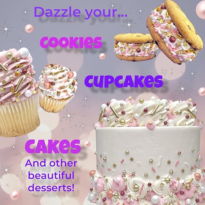 Manvscakes Edible Metallic Sprinkles Mix with Assorted Shapes and Sizes for Parties, Cookies, Ice Cream, Cake and Cupcake Decorating, 4 oz(Rose Gold and Pink)