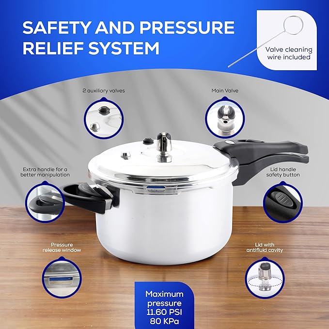 Universal (4.75 Quart / 4.5 Liter) Anti-Rust Ultra Pressure Cooker, Aluminum Pressure Cooker for 5 Servings, Even Heat Distribution, Diameter 9.4 inches, Height 8 inches