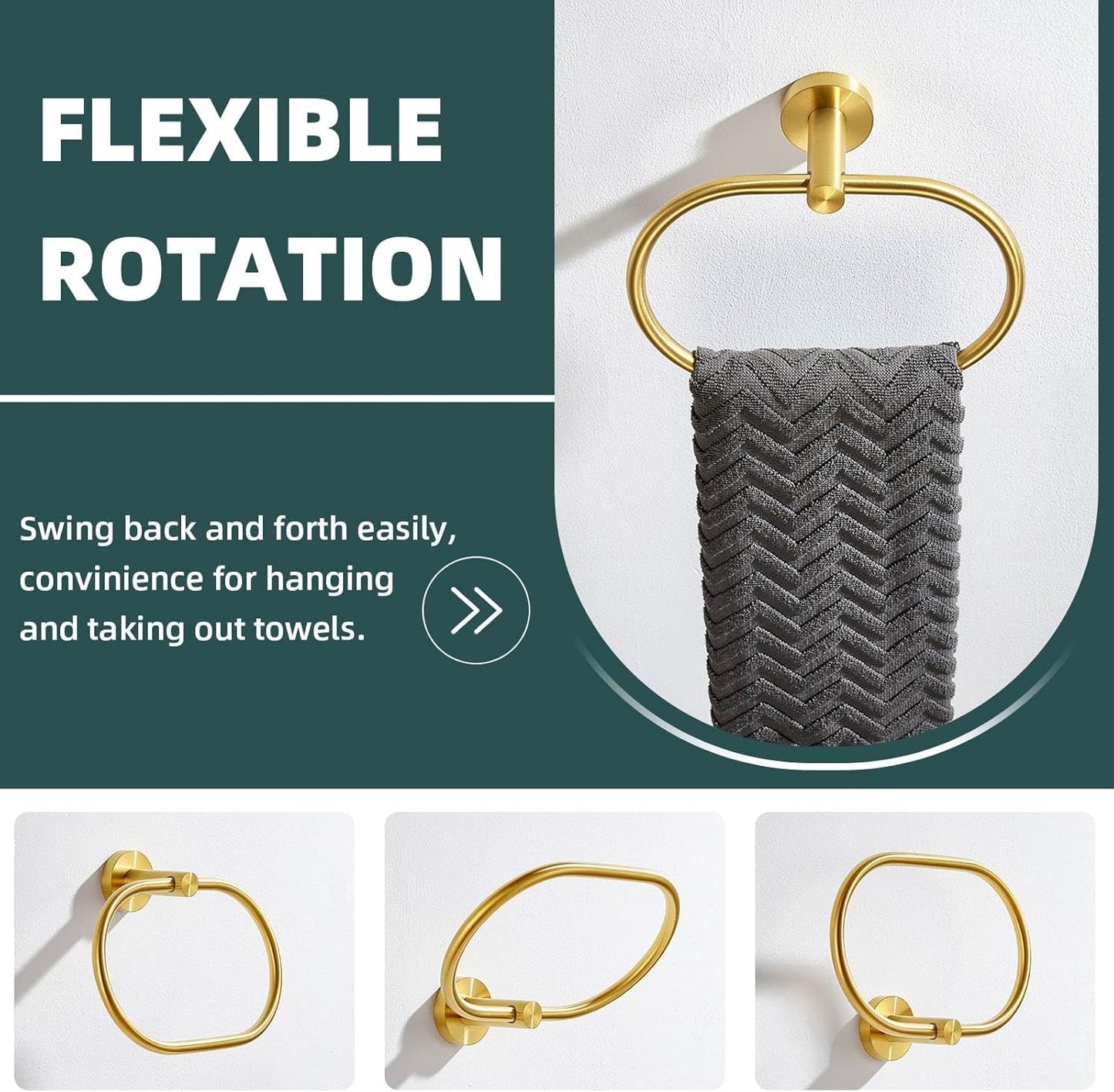 Suyar Brushed Gold Towel Ring, SUS 304 Stainless Steel Hand Towel Holder for Bathroom Wall Mount, Oval Shape