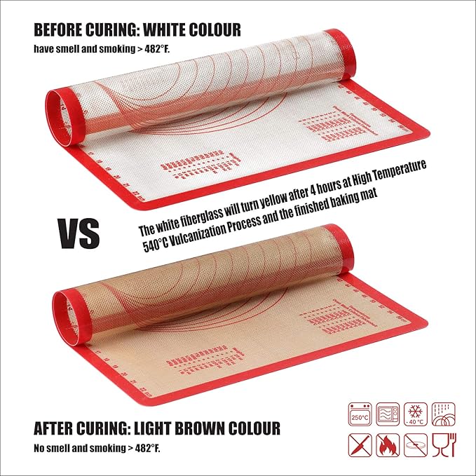 Silicone Baking Mat Set of 6, GUANCI Grade Food Baking mats Non-Stick Reusable Pizza Bakeware Mat for Making Macaroon, Pizza, Cookie, Pastry, Bread, Bun（Red）