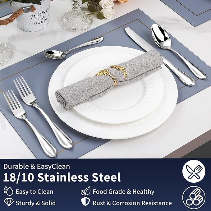 60-Pieces Heavy Duty Silverware Set for 12, 18/10 Stainless Steel Flatware, Forged Thick, Dishwasher Safe, Ideal for Gift