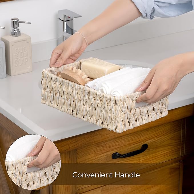 GRANNY SAYS Wicker Baskets for Organizing, Storage Basket for Shelves, Shelf Baskets with Handles, Waterproof Woven Basket for Living Room, Rectangular Baskets for Entryway, 2-Pack