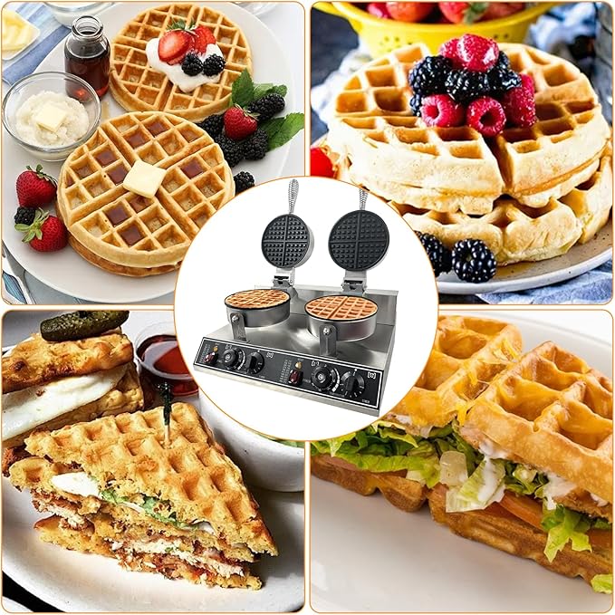 Commercial Waffle Maker for Home and Restaurant, 2400 W Nonstick Waffle Iron, Double Head Stainless Steel Waffle Maker,No Rotation
