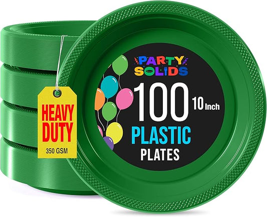 Exquisite Party Solids Emerald Green Plastic Plates For Party 10" Emerald Green Disposable Plates Heavy Duty Supplies 100 Pcs Plastic Dinnerware Sets Heavy Duty 350 GSM Disposable Dinnerware Set