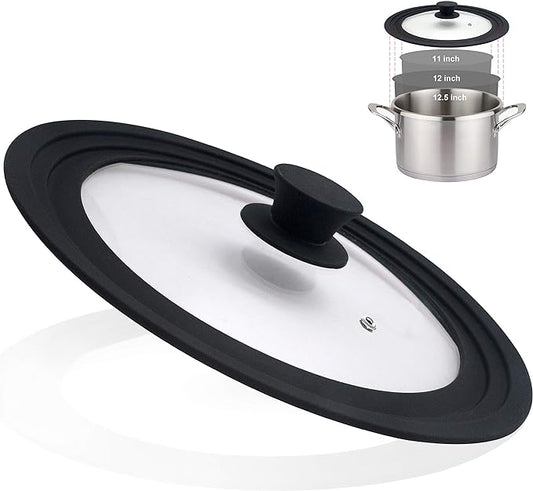 Universal Lid for Pots, Pans and Skillets - Tempered Glass with Heat Resistant Silicone Rim, Fits 11", 12" and 12.5" Diameter Cookware