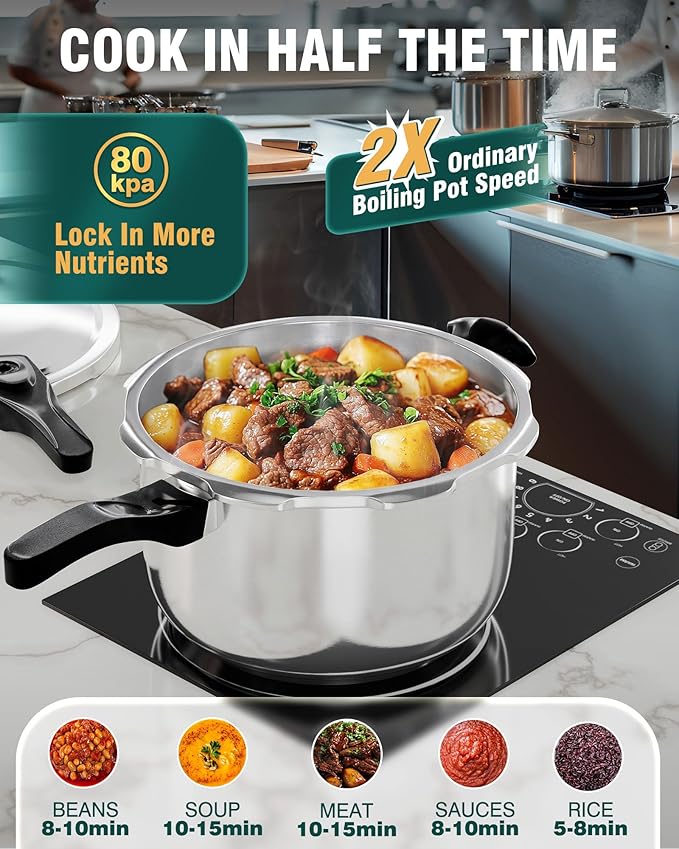 WantJoin Stainless Steel Pressure Cooker(Non-Aluminum),10 Quart Induction Compatible Pressure Cooker with Spring Valve Safeguard Devices,Compatible with Gas & Induction Cooker