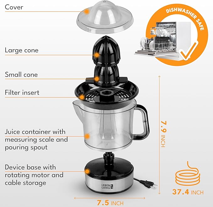 Electric Citrus juicer - 2 cones & BPA-free I High juice yield & Large Volume I 24oz Orange juicer squeezer I Esprimidoras electrico Exprimidor de limones y jugo naranjas for Juicers Machine