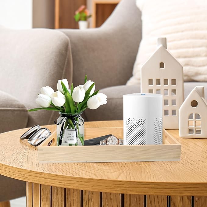 LotFancy Wooden Nested Serving Trays, Set of 5, Unfinished Natural Wood Trays with Handles, for Craft and Decor, Food Organizer for Breakfast, Lunch, Dinner