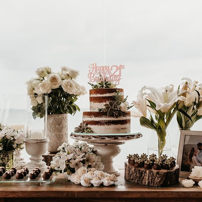 1 PCS Happy 21st Birthday Cake Topper - Glitter Cheers to 21 Years - Fabulous Cake Decoration for 21st Birthday Theme Party - Rose Gold