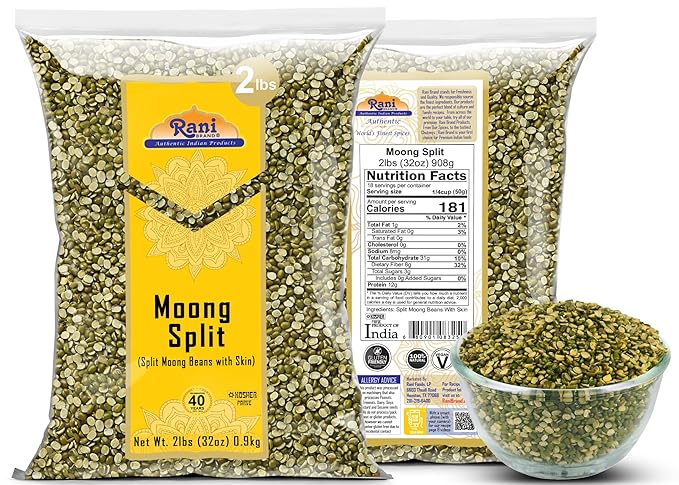 Rani Moong Split (Split Mung Beans with Skin) Lentils Indian 32oz (2lbs) 908g ~ All Natural | Gluten Friendly | Non-GMO | Kosher | Vegan | Indian Origin