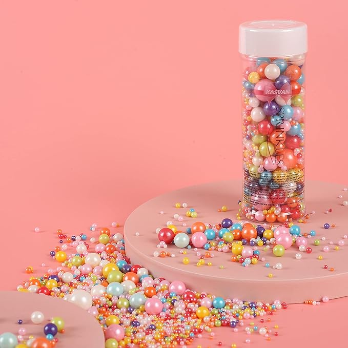 Kasvan Mixed Pearl Sugar Sprinkles - Edible Candy Pearls 130g/4.58 Oz, Mix Size, Baking Cake Decorations, Ice Cream Toppings and Cookie Decorating, Wedding Party Chirstmas Supplies