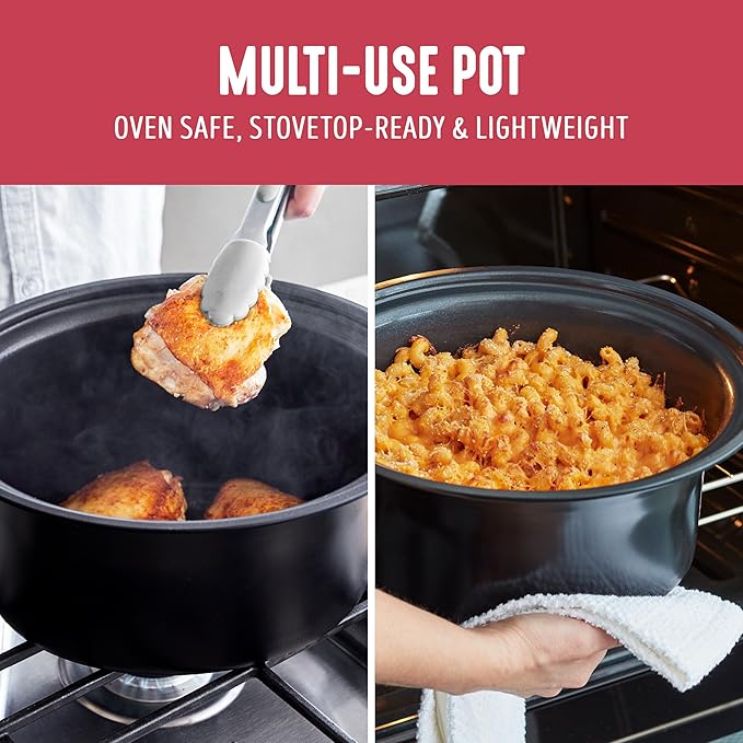 GreenLife 6QT Slow Cooker, Non-Toxic PFAS-Free Ceramic Nonstick Removable Interior Bowl, Programmable, Family Friendly, Keep Warm, Stovetop & Oven Safe, Dishwasher Safe Parts, Timer, Glass Lid, Red