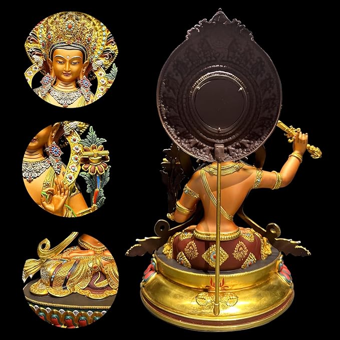 Buddha Statue Indoor, Buda Sculpture for Home Decor, Hand-Painted Colored Buddhist Budda, Nepalese Craft Handmade Tibetan Buddhism Meditation Copper (Manjushri, 14.17")