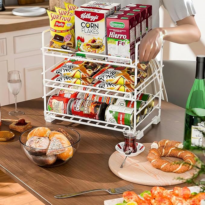 SUFAUY 3 Tier Can Organizer for Pantry, Holds 36 Cans for Cabinet Storage or Kitchen Shelves, 12" d X 16.5" w X 14" h, White