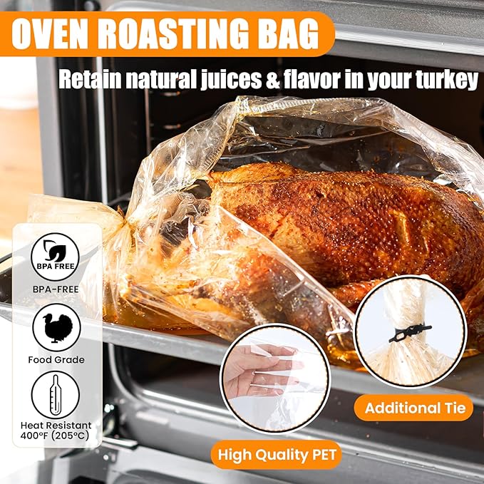 Turkey Oven Bags for Perfect Roasting - 21.7’’ x 23.6’’, 20 Counts, Large Size Turkey Cooking Bags for Oven, Locks in Juices for Flavorful Turkey - Thanksgiving, Christmas Essential