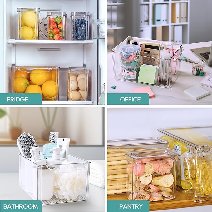 MUCHII 8 Pack Fridge Organizers, Stackable Fridge Organizer Bins with Lids, Kitchen Organization Storage Containers for Fruit, Food, Vegetables