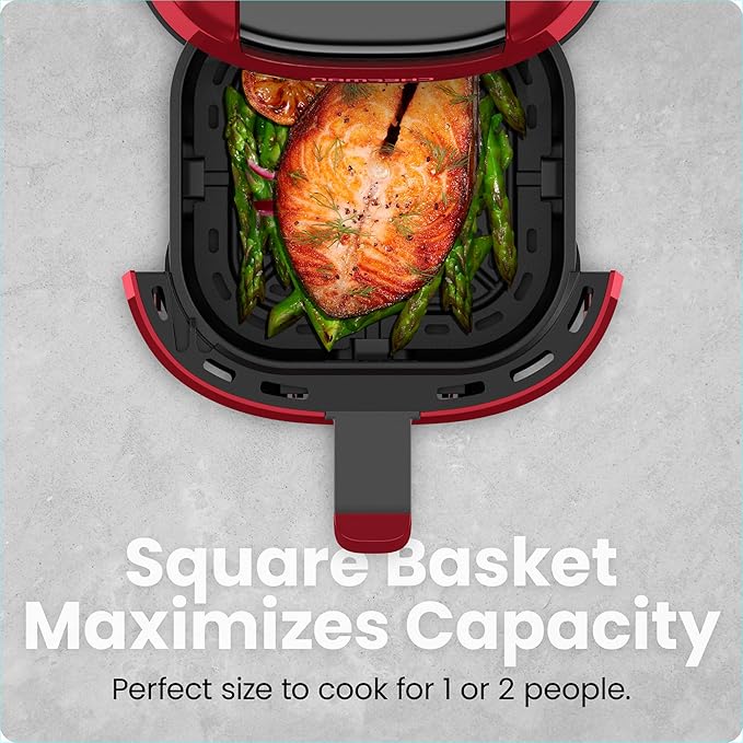 CHEFMAN 2 Qt Mini Air Fryer – Digital Space-Saving Compact Air Fryer with Nonstick and Dishwasher Safe Basket, Quick & Easy Meals in Minutes, Features Digital Timer and Shake Reminder – Red