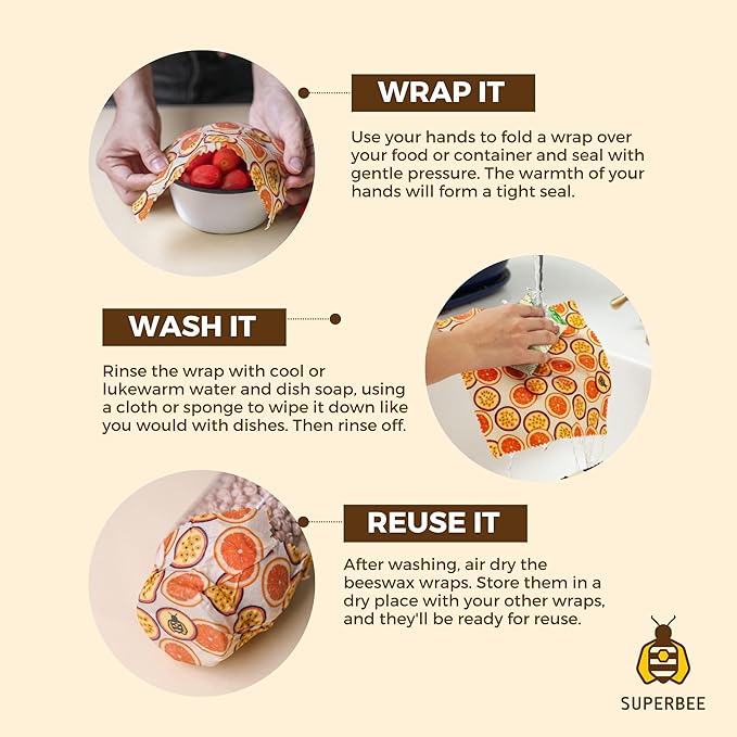 SUPERBEE Beeswax Wrap Roll XL, Reusable Beeswax Wrap for Food, Wrap Roll, Reusable Bees Wrap Paper for Wrapping Vegetables, Cheese Paper, Bowl Covers and Sandwich Wrapping Paper, Pears - 35x13"