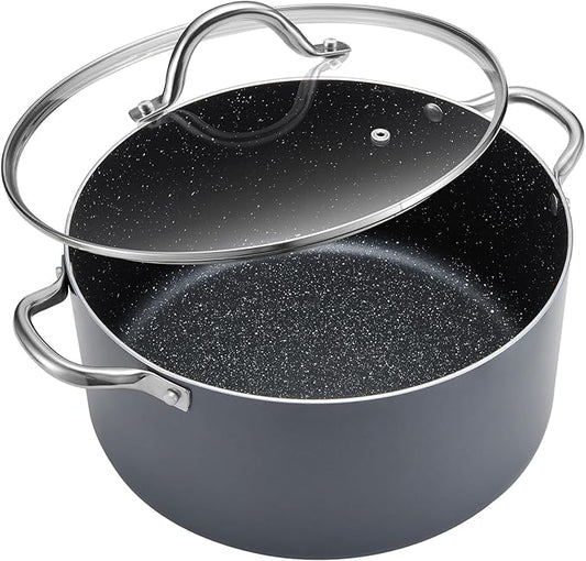 BEZIA 10 Quart Cooking Pot, Large Non Stick Induction Stock Pot with Lid, All Stove Compatible, 10 QT Aluminum Soup/Stew Pot For Large-batch Cooking, Grey