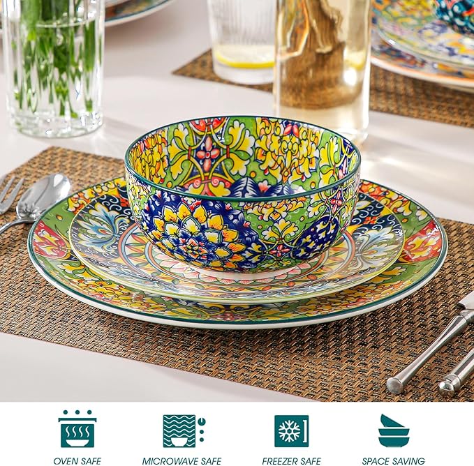 vancasso Cereal Bowls Set of 6, Bohemian Ceramic Soup Bowls, 28 oz Colorful Bowls Set for Kitchen, Dishwasher & Microwave Safe for Salad, Pasta, Rice, Oatmeal, Fruit