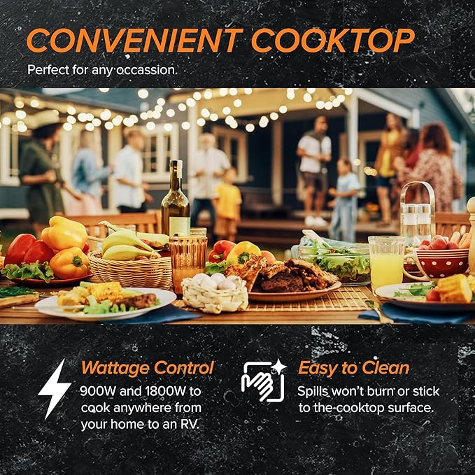 Nuwave Double Cooktop Induction Countertop Burner, Portable, 900 & 1800W, 100°F to 575°F, Large 8” Heating Coil, 50 Pre-Programmed Settings, Shatter-Proof Ceramic Glass, Built-In Safety Auto Shut Off