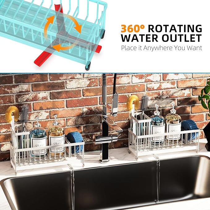 Moforoco Extra Large Kitchen Sink Caddy, Rustproof Sponge Holder for Kitchen Sink with High Brush Holder, Stainless Steel White Kitchen Caddy Sink Countertop Organizer, Sponge Caddy for Kitchen Sink