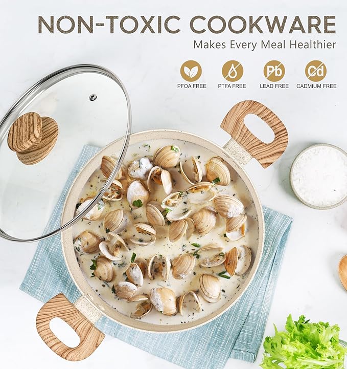 MICHELANGELO 5 Quart Stock Pot with Lid, Nonstick Soup Pot with Lid, Induction Cooking Pot White Granite, Non Stick Pot with Stay-cool Handle, 5 Quart Nonstick Pot for Cooking