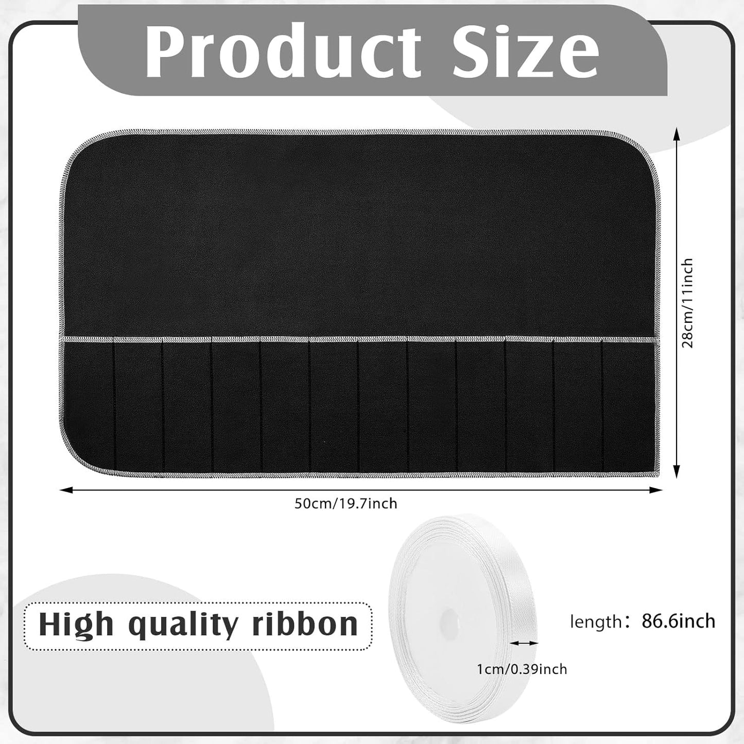 Hillban 12 Pcs Anti Tarnish Silver Storage Bags Silver Storage Cloth Felt Flatware Organizer Anti Tarnish Protector Bags Place Setting Roll with White Ribbon for Kitchen Cutlery Utensils (Black)